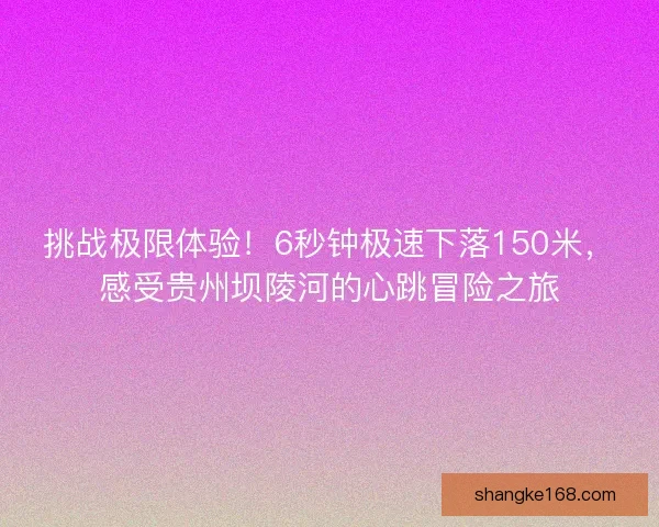 挑战极限体验！6秒钟极速下落150米，感受贵州坝陵河的心跳冒险之旅