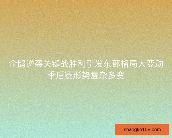 企鹅逆袭关键战胜利引发东部格局大变动季后赛形势复杂多变