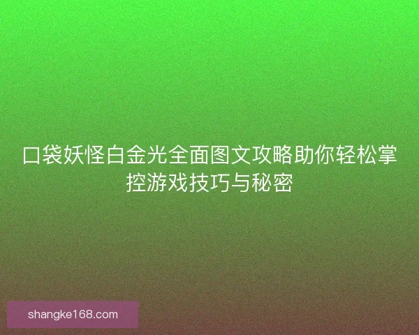 口袋妖怪白金光全面图文攻略助你轻松掌控游戏技巧与秘密